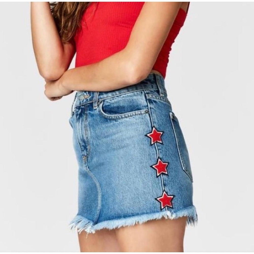 Carmar Denim Mini Micro Skirt Stars Red Size 25‎ Fourth of July